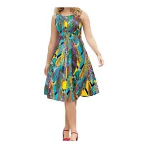 MONROE & MAIN Women's XL Midi Dress Tropical Sleeveless Floral Flared Resort NEW